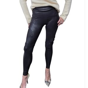 SPANX Faux Leather Moto Leggings Black High Rise Size S